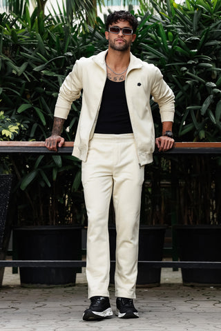 Men's Tracksuit Set Solid Color Cotton Blend | Mock Collar Top with Zip | Mid-Rise Jogger Bottom | Long Sleeve Activewear | 4-Pocket Casual Gym Sportswear