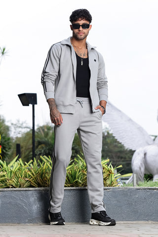 Men's Striped Tracksuit Set | Cotton Blend Activewear with Mock Collar | Zipper Top & Drawstring Bottom | 4 Pockets | Mid-Rise Flat Front Joggers | Casual Gym Sportswear