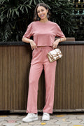 WOMEN ROUND NECK BROWN HALF SLV  CO-ORD SET