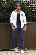 Men's Solid Tracksuit Set | Cotton Blend with Mock Collar Zip-Up Top & Drawstring Joggers | Mid-Rise Fit | 4 Pockets | Long Sleeves | Casual Athleisure Gym Wear