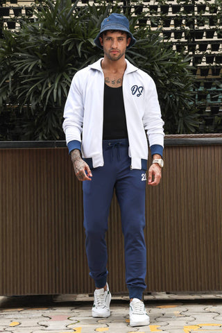 Men's Solid Tracksuit Set | Cotton Blend with Mock Collar Zip-Up Top & Drawstring Joggers | Mid-Rise Fit | 4 Pockets | Long Sleeves | Casual Athleisure Gym Wear