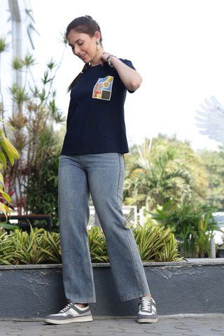 ONE SKY Women’s 100% Cotton Half Sleeve T-Shirt – Round Neck Graphic Print Top, Casual Pull-On Tee, Machine Washable