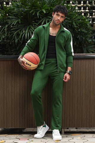 Men’s Solid Tracksuit Set | Mock Collar Zip-Up Jacket & Slip-On Joggers | Cotton Blend | Mid-Rise Flat Front | 4 Pockets | Long Sleeves | Casual Athleisure Wear