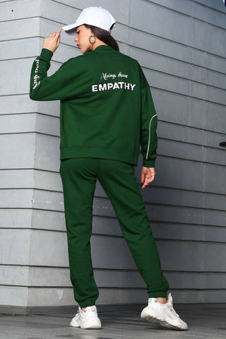 ONE SKY Women's Embroidered & Typographic Tracksuit | Cotton Blend Stand Collar Zip Jacket & Slip-On Pants | 4 Pockets | Flat Front Design