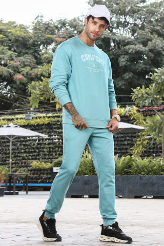 Men’s Embroidered Typography Tracksuit Set | Round Neck Long Sleeve Top & Slip-On Joggers | Cotton Blend | Mid-Rise Flat Front | 5 Pockets | Casual Athleisure Wear