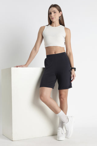 ONE SKY Women’s Cotton Spandex Bermuda Shorts | Mid Rise Casual Slip-On Shorts | 2 Pockets | Solid Color | Machine Wash