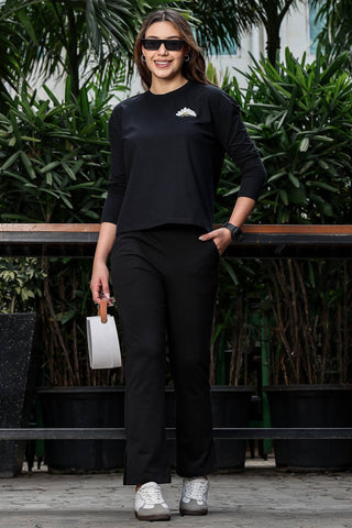 WOMEN ROUND NECK BLACK FULL SLV  CO-ORD SET