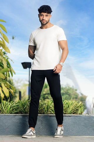 ONE SKY Men’s 100% Cotton Track Pants | Mid Rise Casual Joggers with Drawstring | 3 Pockets | Solid Color | Machine Wash