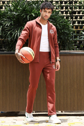 Men's Printed Tracksuit Set | Typography Print Cotton Blend | Mock Collar Zip-Up Top & Slip-On Joggers | Mid-Rise, 4 Pockets | Casual Athleisure Sportswear | Long Sleeves