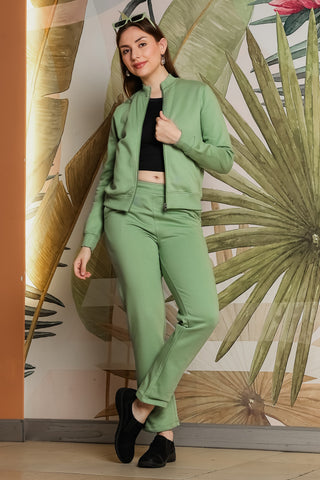 ONE SKY Women's Front Open Tracksuit | Cotton Blend Solid Co-ord Set | Zipper Jacket & Slip-On Pants with 4 Pockets