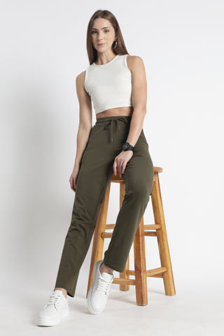 ONE SKY Women’s Cotton Spandex Track Pant – Solid Mid-Rise Drawstring Joggers with 3 Pockets, Casual Loungewear, Flat Front, Machine Washable