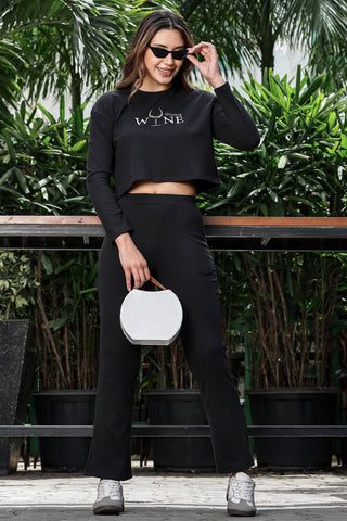 WOMEN ROUND NECK BLACK FULL SLV  CO-ORD SET