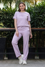 ONE SKY Women’s 100% Cotton Half Sleeve Co-Ord Set | Round Neck Top & Mid Rise Drawstring Bottom | Typography Print | 2 Pockets | Casual Wear | Machine Wash