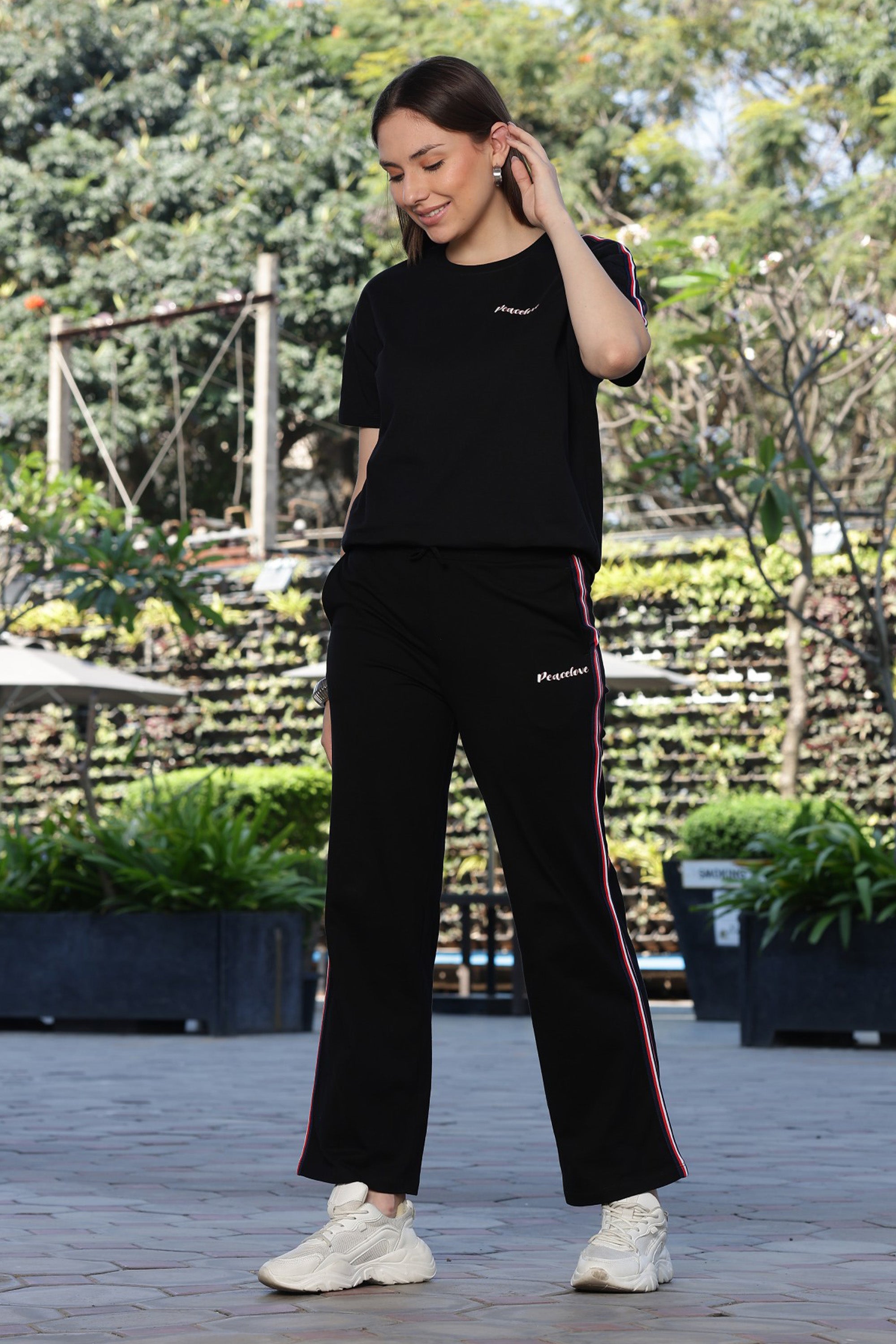 ONE SKY Women’s 100% Cotton Half Sleeve Co-Ord Set – Solid Round Neck Top & Mid-Rise Drawstring Bottom, Casual 2-Piece Loungewear, Machine Washable