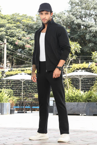 Men's Tracksuit Set Solid Color Cotton Blend | Mock Collar Top with Zip | Mid-Rise Jogger Bottom | Long Sleeve Activewear | 4-Pocket Casual Gym Sportswear