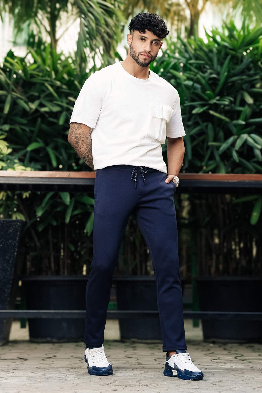 ONE SKY Men’s Cotton Blend Track Pants | Mid Rise Casual Joggers with Drawstring | 3 Pockets | Solid Color | Machine Wash