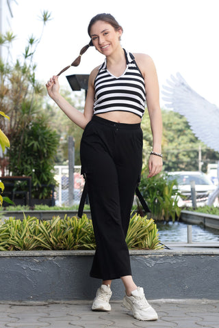 ONE SKY Women’s 100% Cotton Mid-Rise Trouser – Solid Pleated Casual Trousers with 4 Pockets, Zip Fly & Button Closure, Machine Washable