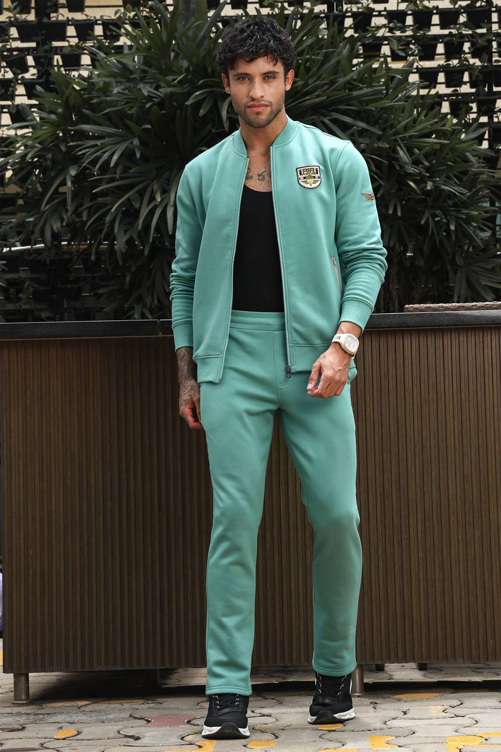 Men’s Solid Tracksuit Set | Stand Collar Zip-Up Jacket & Slip-On Joggers | Cotton Blend | Mid-Rise Flat Front | 4 Pockets | Long Sleeves | Casual Athleisure Sportswear