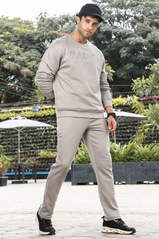 Men’s Embroidered Typography Tracksuit Set | Round Neck Long Sleeve Top & Drawstring Joggers | Cotton Blend | Mid-Rise Flat Front | 5 Pockets | Casual Athleisure Wear