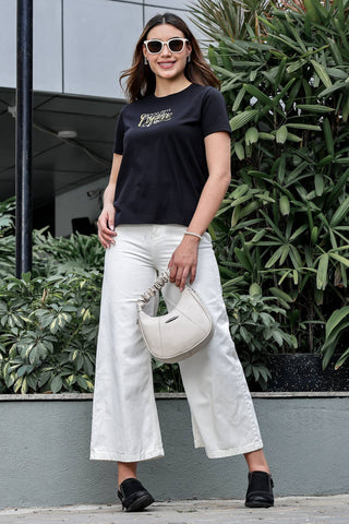 WOMEN ROUND NECK BLACK T SHIRT