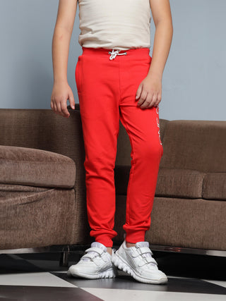 Boys Regular Fit Red Cotton Blend Trousers