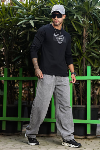 Men’s 100% Cotton Embroidered Typography Full Sleeve T-Shirt | Round Neck Casual Tee | Soft Breathable Fabric | Machine Washable