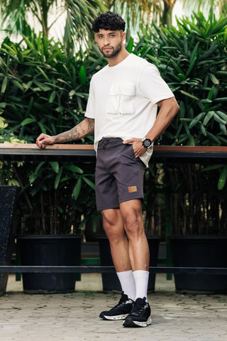 ONE SKY Men’s Solid Cotton Blend Shorts | Mid Rise Casual Shorts with Drawstring | Stretch Fabric | 2 Pockets | Machine Wash