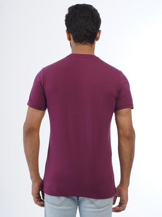 Men Aubergine Round Neck T-Shirt