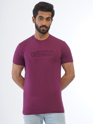 Men Aubergine Round Neck T-Shirt