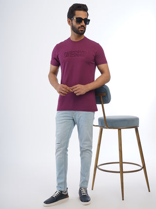 Men Purple Round Neck T-Shirt