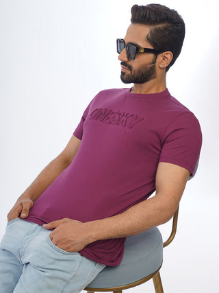 Men Aubergine Round Neck T-Shirt