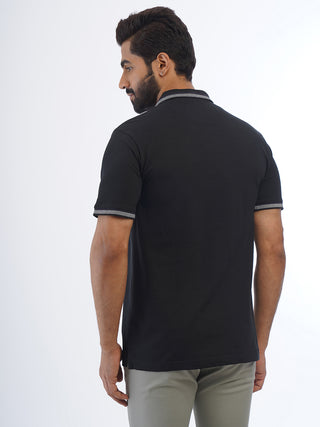 MENS BLACK COTTON POLO TSHIRT