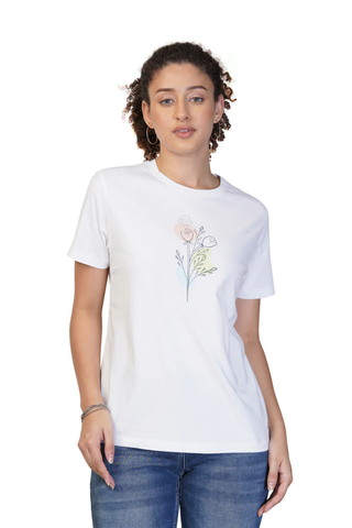 Women White Round Neck T-Shirt