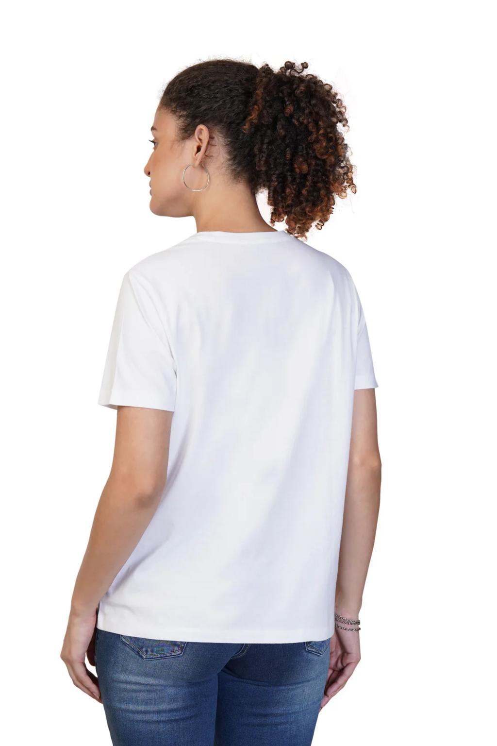 Women White Round Neck T-Shirt
