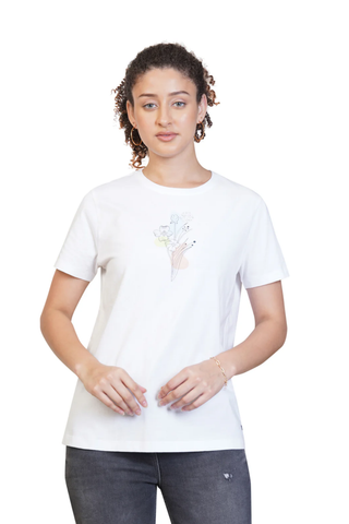 Women White Round Neck T-Shirt