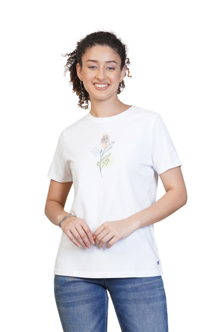 Women White Round Neck T-Shirt