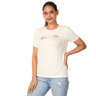 Women Ecru Round Neck T-Shirt