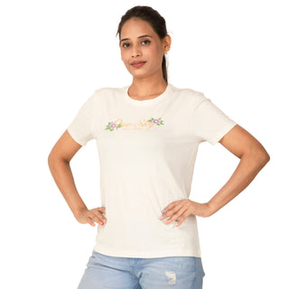 Women Ecru Round Neck T-Shirt