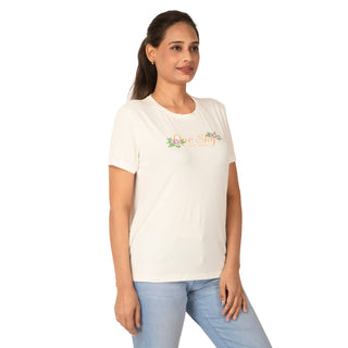 Women Ecru Round Neck T-Shirt