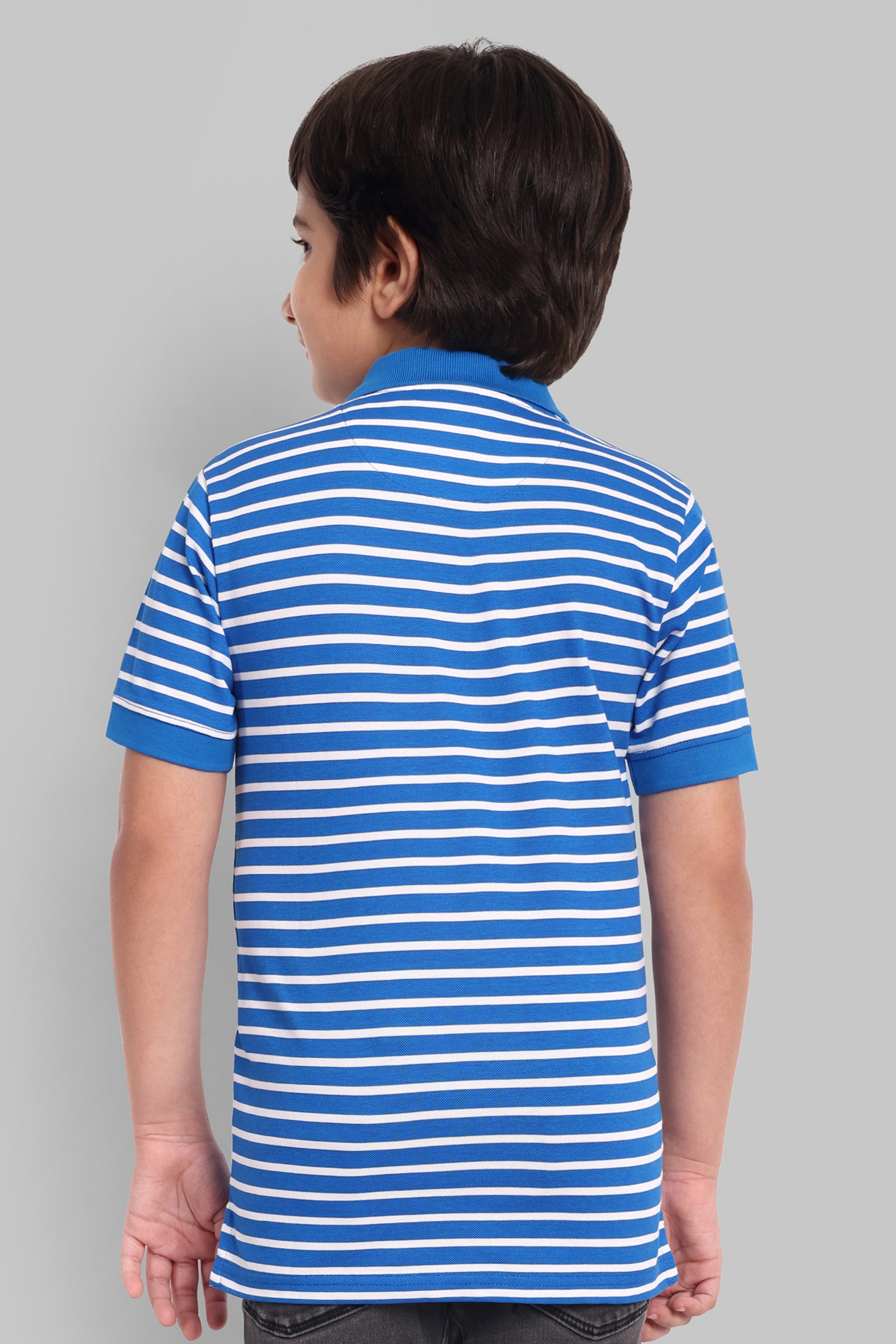 Boys Classic Cotton Polo T-Shirt with Stripes Blue