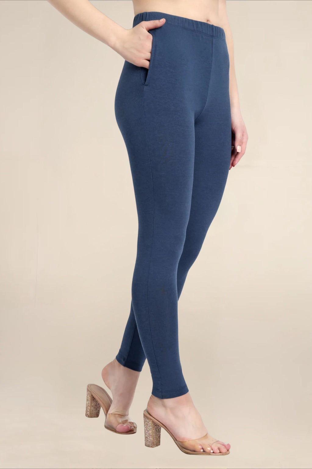 WOMENS MOON LIGHT BLUE REGULAR LENGTH POCKET LEGGING