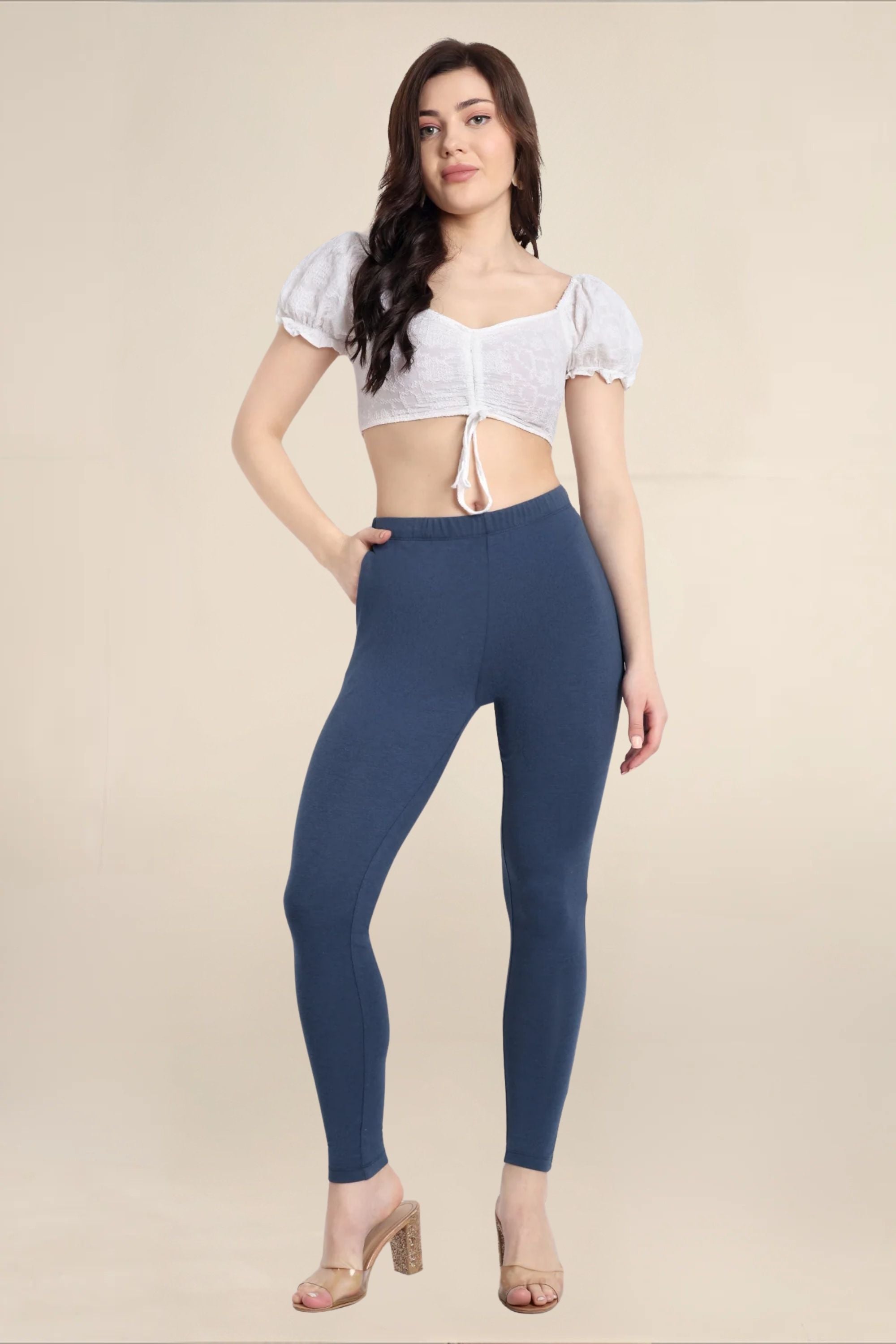 WOMENS MOON LIGHT BLUE REGULAR LENGTH POCKET LEGGING