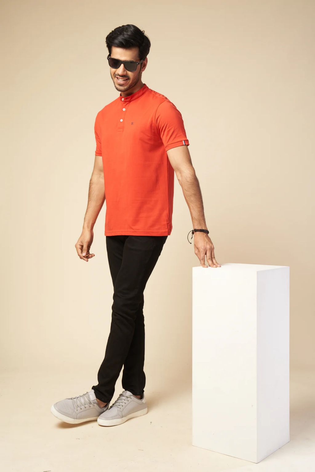 Men Classic Red Henley Polo T-Shirt