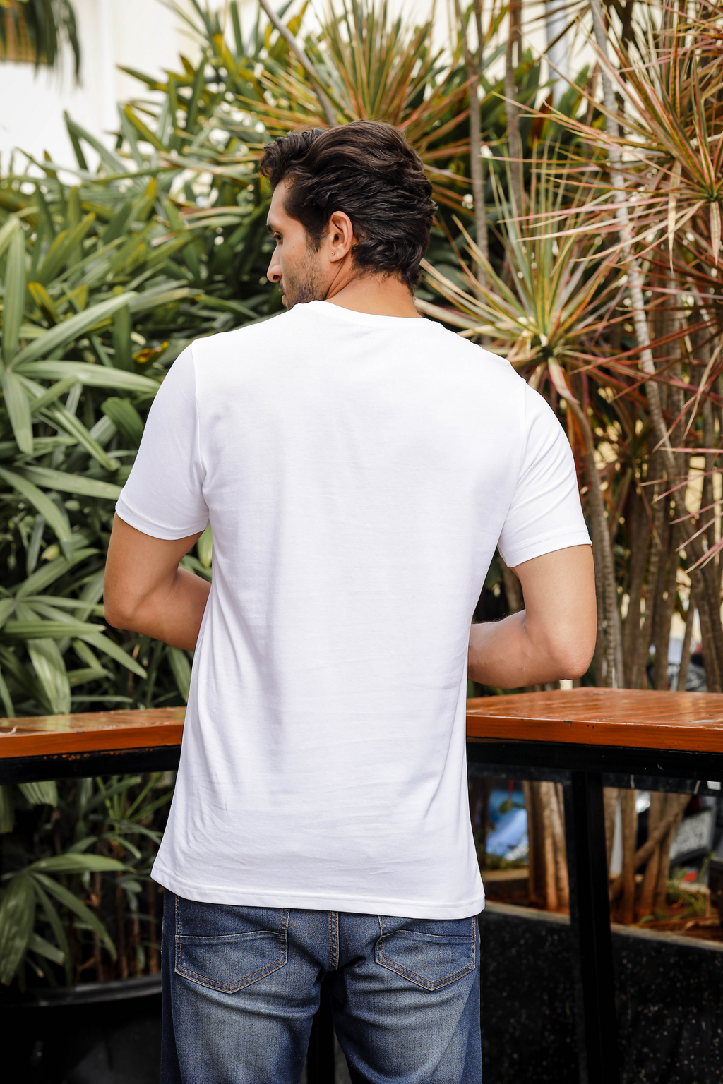 Mens Printed Round Neck White T-Shirt