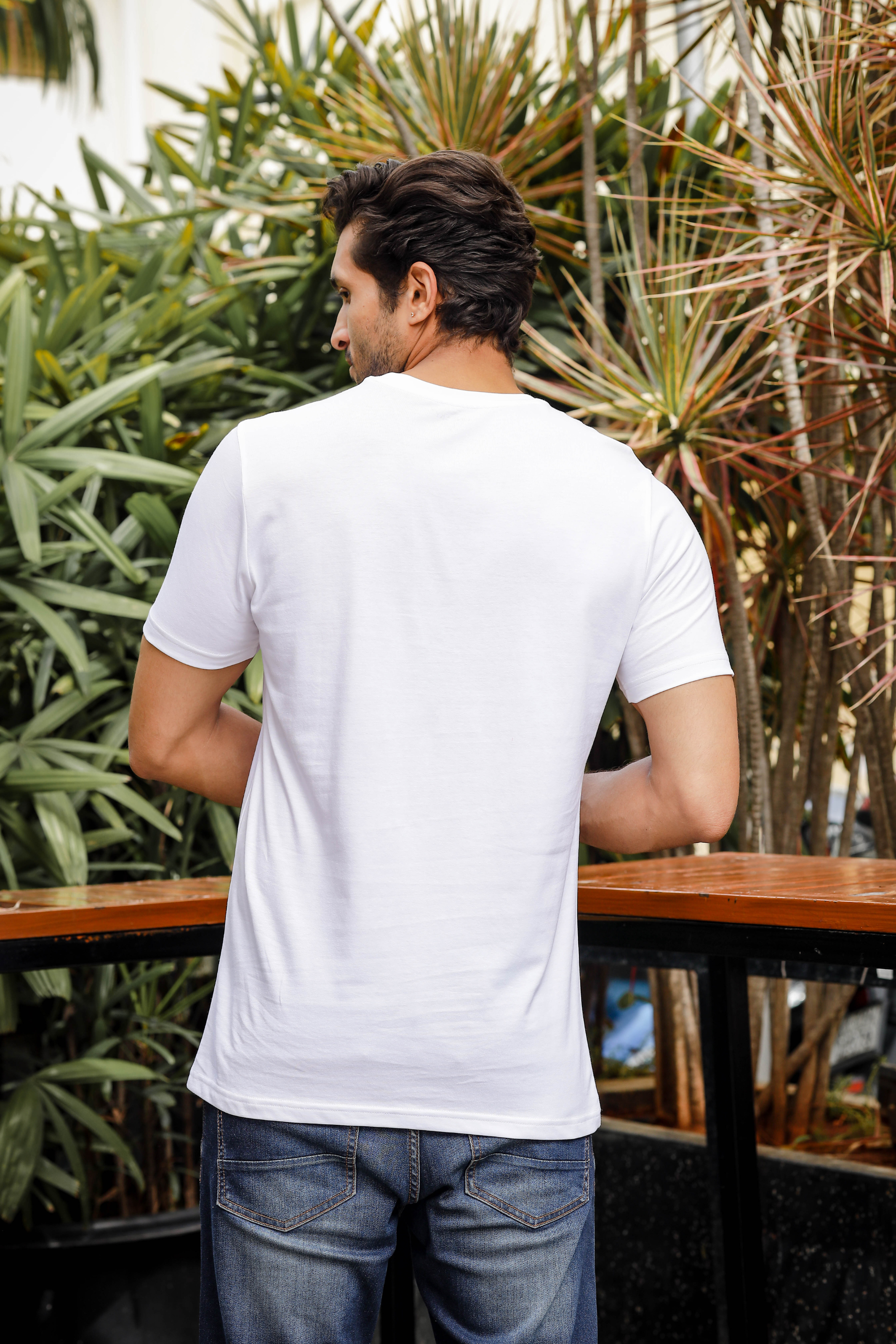 Mens Printed Round Neck White T-Shirt