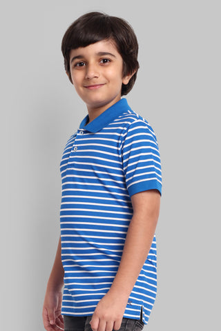 Boys Classic Cotton Polo T-Shirt with Stripes Blue