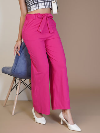 Womens High Waist Straight Fit Trouser Fuchsia