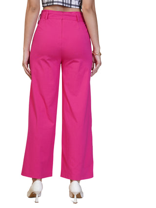 Womens High Waist Straight Fit Trouser Fuchsia