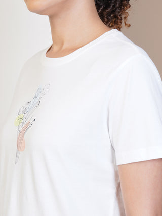 Women White Round Neck T-Shirt