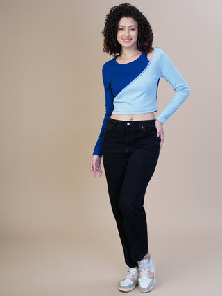 WOMEN NAVY PEONY FULL SLEEVES TRENDSETTER TOP